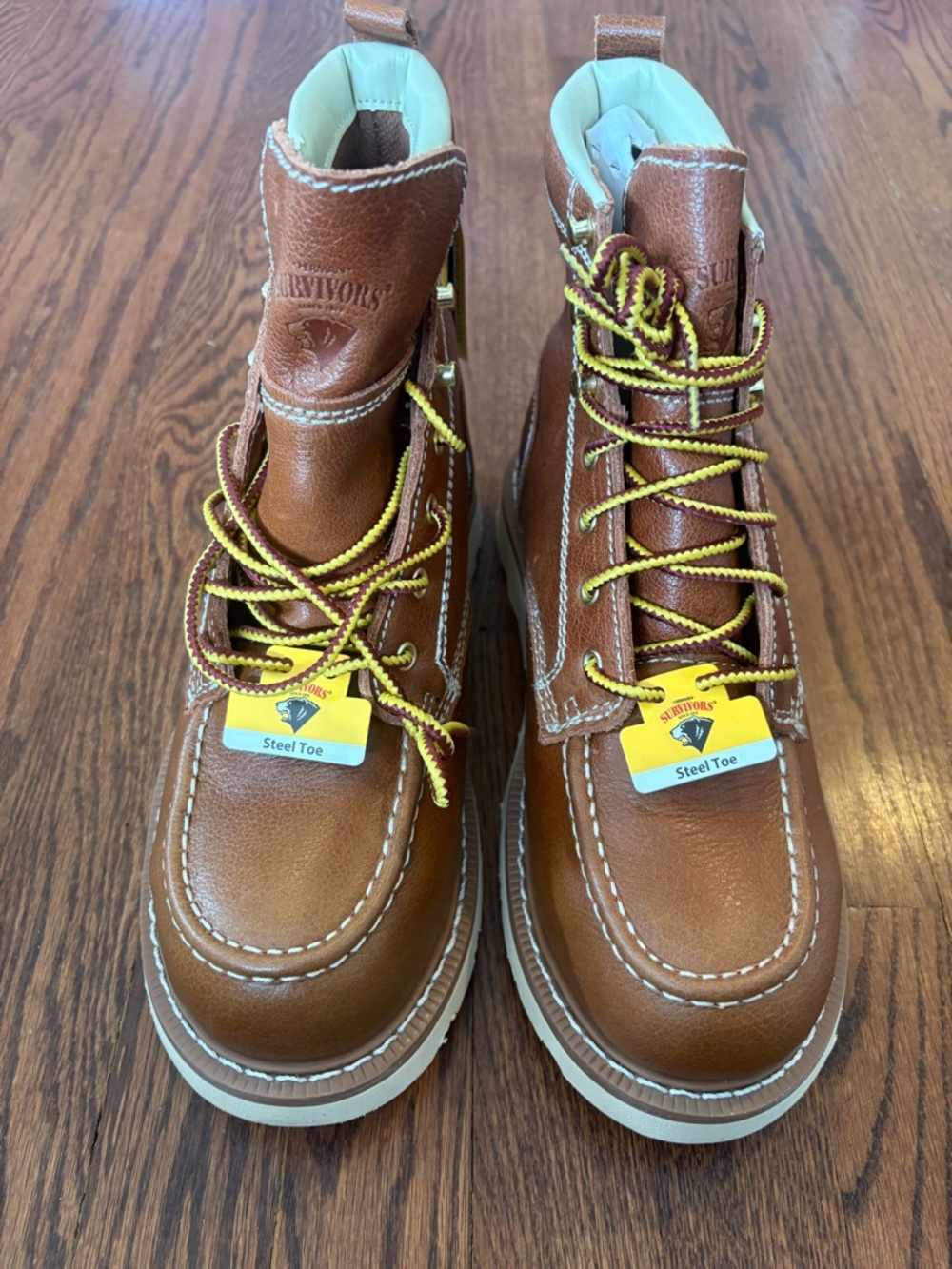 Durable Steel Toe Work Boots in Chestnut Brown